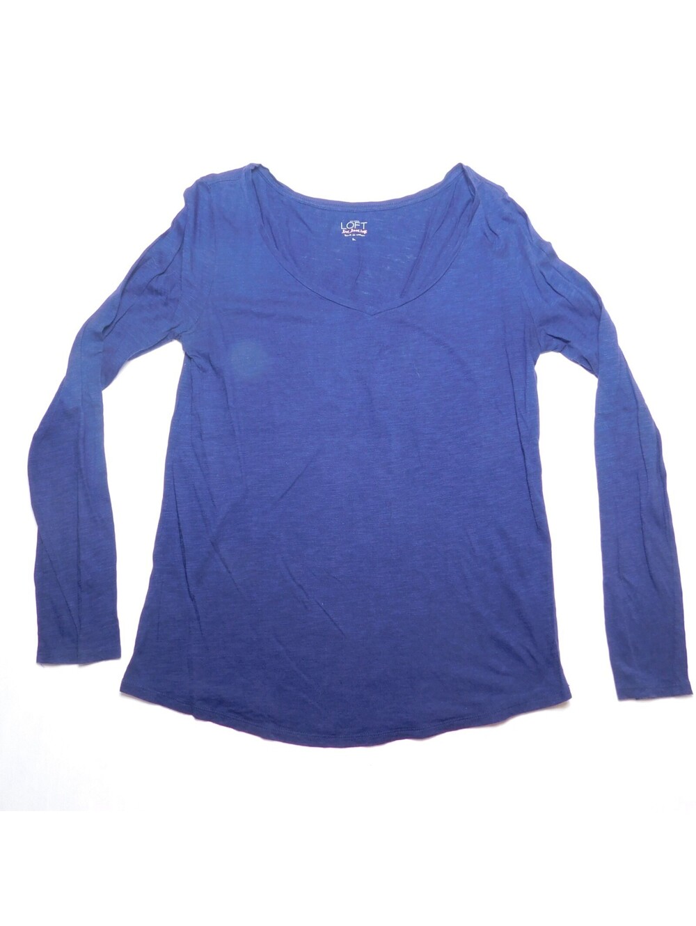 LOFT Ann Taylor Shirt Womens Medium M Blue V-Neck Long Sleeve Slub Knit Casual